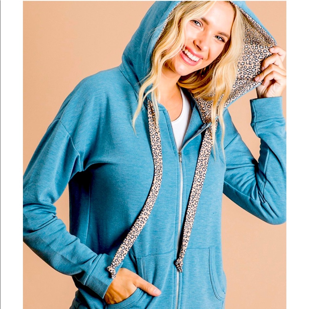 Leopard Trim Zip-Up Hoodie (UNWORN)
